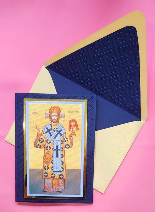 Greek Orhodox Christ the Great Archbishop icon handmade card, lined embossed envelope