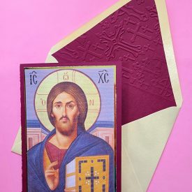Greek Orthodox Christ icon handmade card, lined embossed envelope