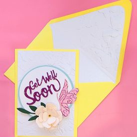 Get well soon handmade card,lined embossed envelope