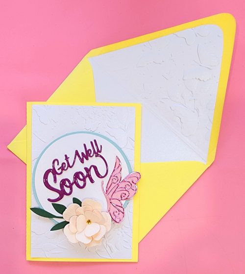 Get well soon handmade card,lined embossed envelope