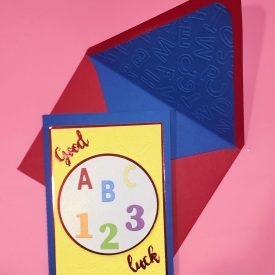 Good luck preschool card, lined embossed envelope
