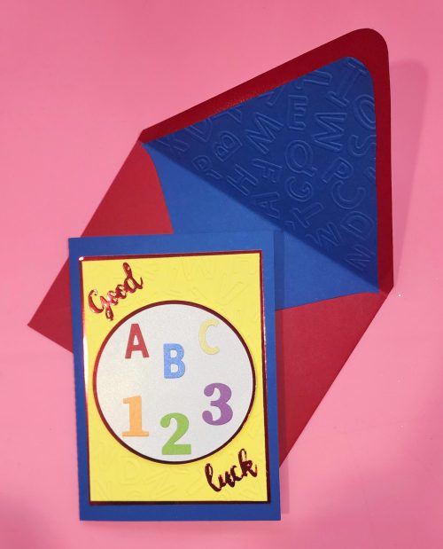 Good luck preschool card, lined embossed envelope