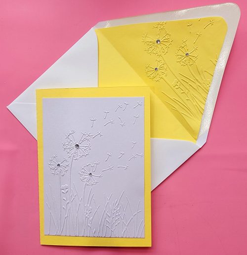 Dandelion card, embossed, handmade envelope