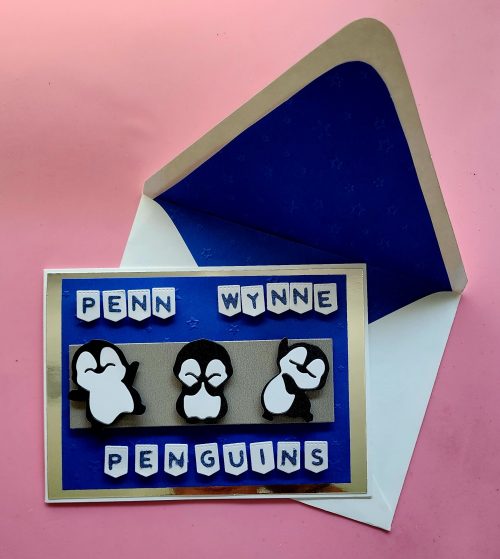 Handmade Penn Wynne Penguins Elementary card with handmade envelope