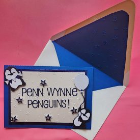 Penn Wynne Penguins card, lined embossed envelope
