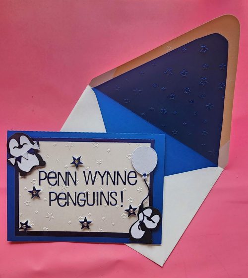 Penn Wynne Penguins card, lined embossed envelope