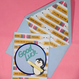 Good luck school handmade card, lined envelope