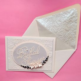 Bridal Shower handmade card with lined embossed envelope