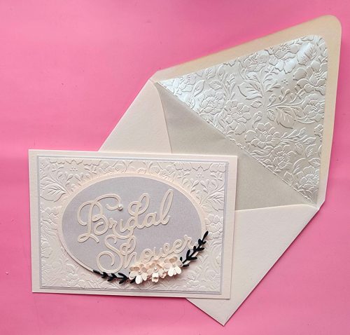 Bridal Shower handmade card with lined embossed envelope