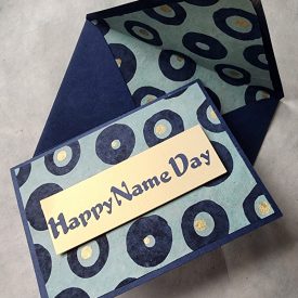 handmade happy name day card, greek card, lined envelope