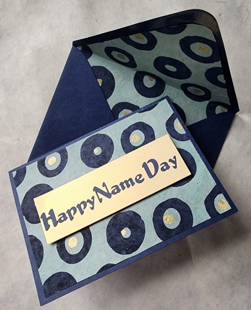handmade happy name day card, greek card, lined envelope
