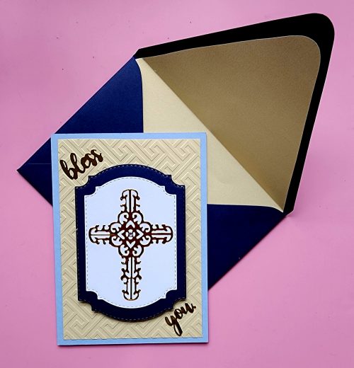 Handmade bless you, christening, baptism card with handmade envelope