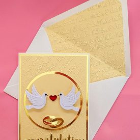Wedding handmade card, congratulations, lined embossed envelope