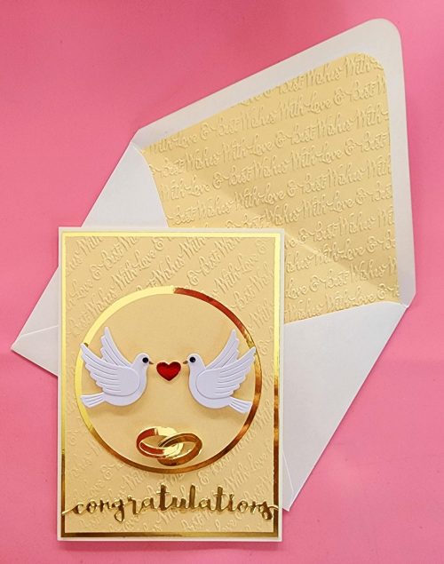 Wedding handmade card, congratulations, lined embossed envelope
