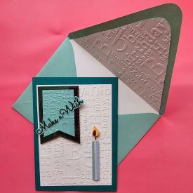 Handmade birthday card with lined embossed envelope