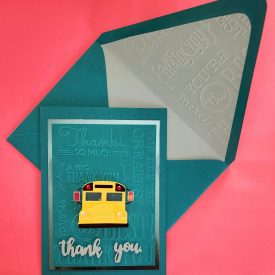 handmade thank you bus driver card, embossed lined envelope