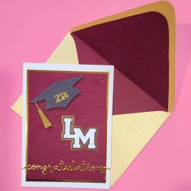 handmade graduation card, lower merion high school, congratulations, handmade envelope