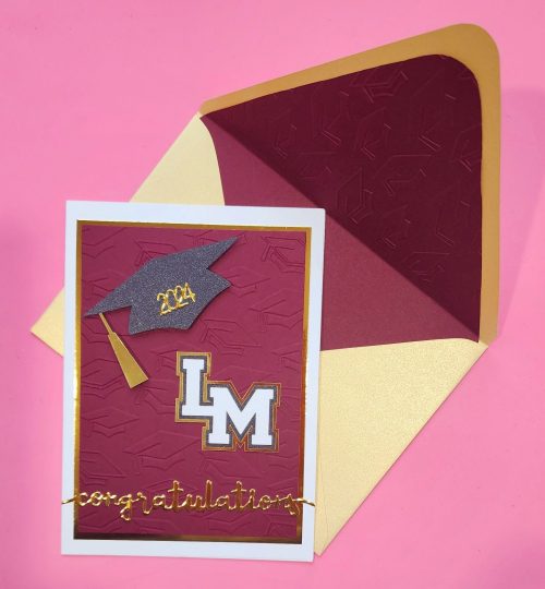 handmade graduation card, lower merion high school, congratulations, handmade envelope