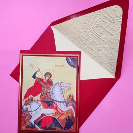 Greek Orthodox Saint George icon handmade card and lined embossed envelope