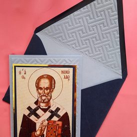 Greek Orthodox Saint Nicholas icon handmade card and lined embossed envelope