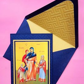 Greek Orthodox St Sophia icon handmade card, lined embossed envelope