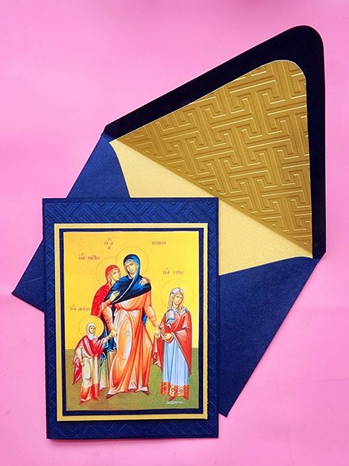 Greek Orthodox St Sophia icon handmade card, lined embossed envelope