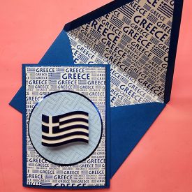 Handmade Greek Card with flag, lined envelope