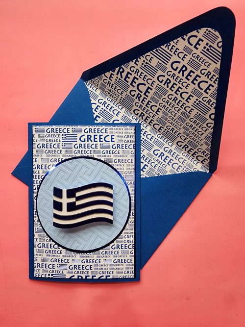Handmade Greek Card with flag, lined envelope