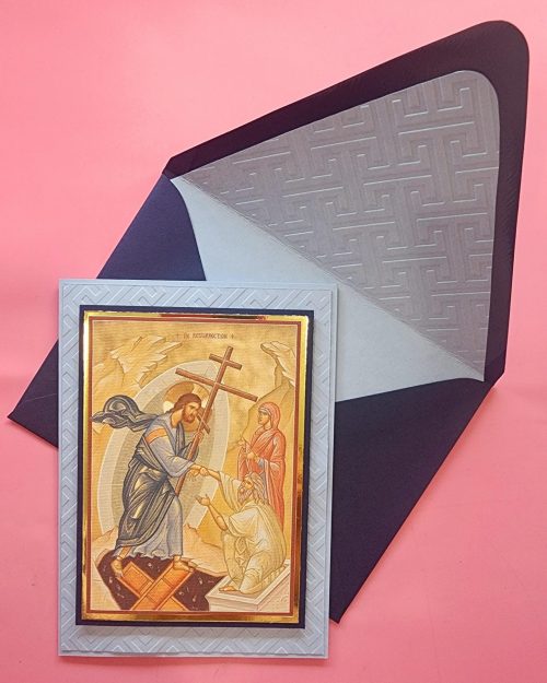 Greek Orthodox The Resurrection Icon handmade card and lined embossed envelope