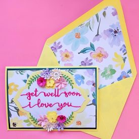 Get well soon, I love you, handmade card, lined envelope