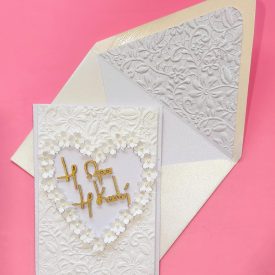 Greek handmade wedding card, lined embossed envelope
