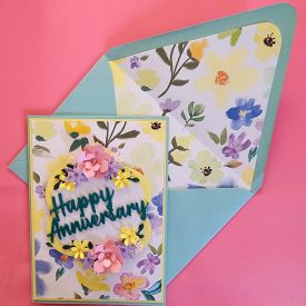 Happy Anniversary handmade card, lined envelope