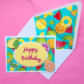 Happy birthday handmade card with lined envelope