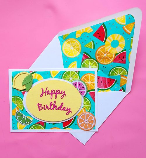 Happy birthday handmade card with lined envelope