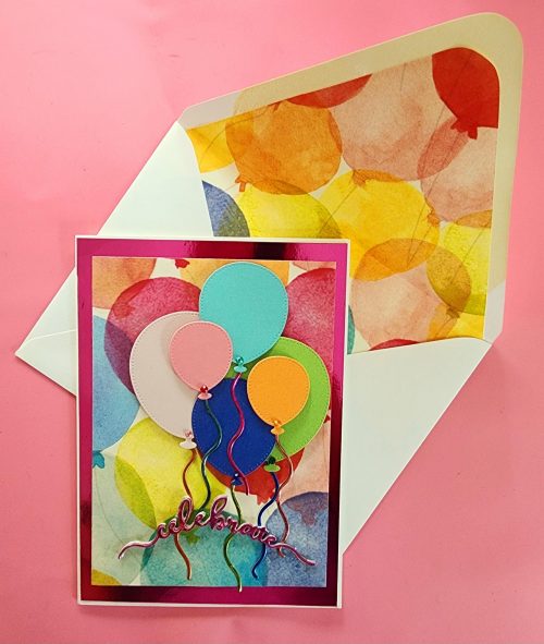 Celebrate greeting card, birthday card, lined envelope