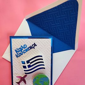 handmade kalo kalokairi, greek card with lined embossed envelope