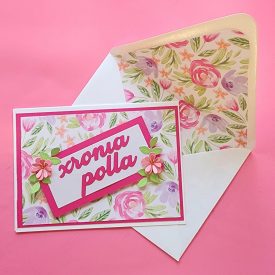 handmade xronia polla, greek card,greek name day card with lined envelope