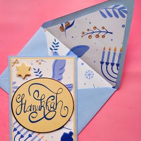Hanukkah greeting card, lined envelope