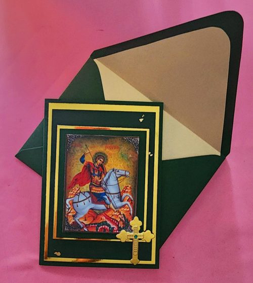 Greek Orthodox Saint George icon handmade card and lined envelope