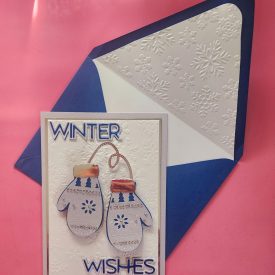 Winter Wishes handmade card, lined embossed envelope