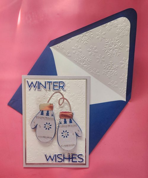 Winter Wishes handmade card, lined embossed envelope