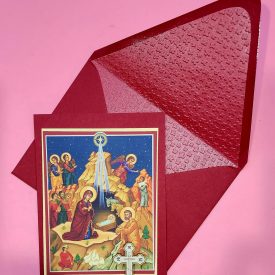 Greek Christmas Icon handmade card with wooden cross, lined embossed envelope