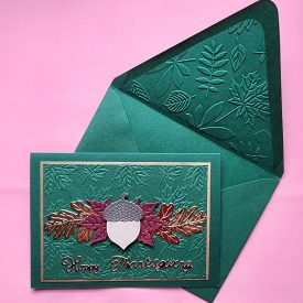 Happy Thanksgiving handmade card, lined embossed envelope