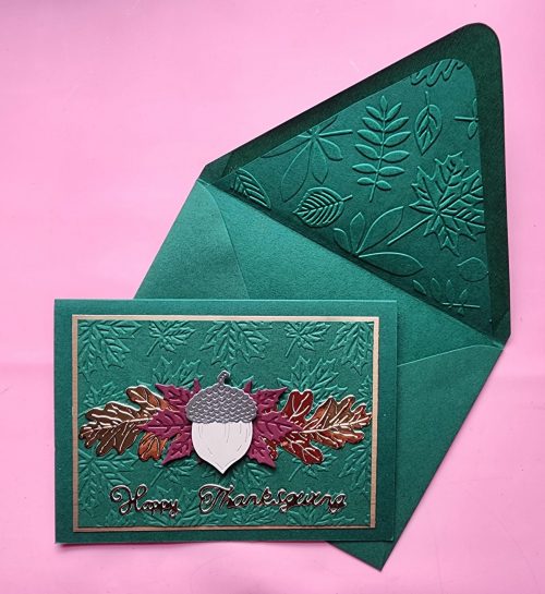 Happy Thanksgiving handmade card, lined embossed envelope