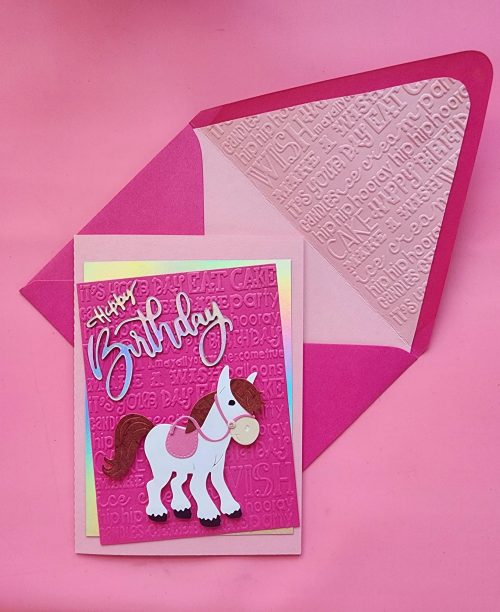 Happy Birthday handmade greeting card, lined embossed envelope