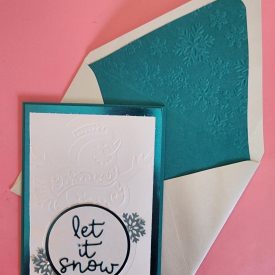 let it snow handmade snowman greeting card, lined embossed envelope