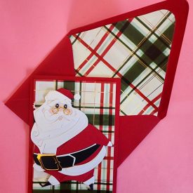 Santa handmade greeting card, lined envelope