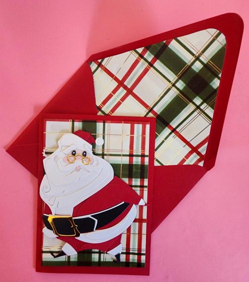 Santa handmade greeting card, lined envelope