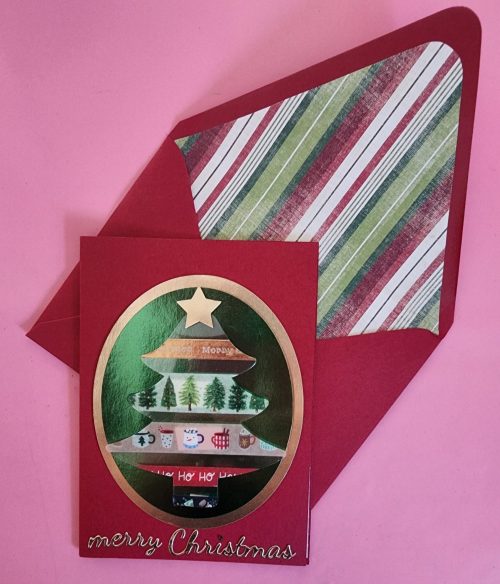 Merry Christmas handmade greeting card, lined envelope