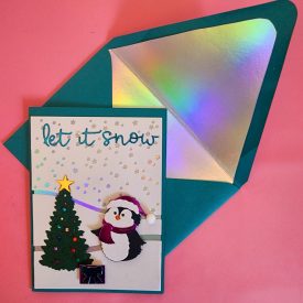 Let it snow greeting handmade card, lined envelop
